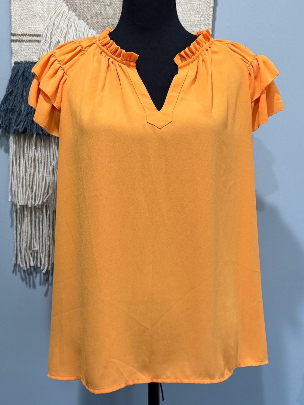 Lark & Ro Ruffle Sleeve Blouse Orange Size 10 Flutter Sleeve V Neck Boho Chic